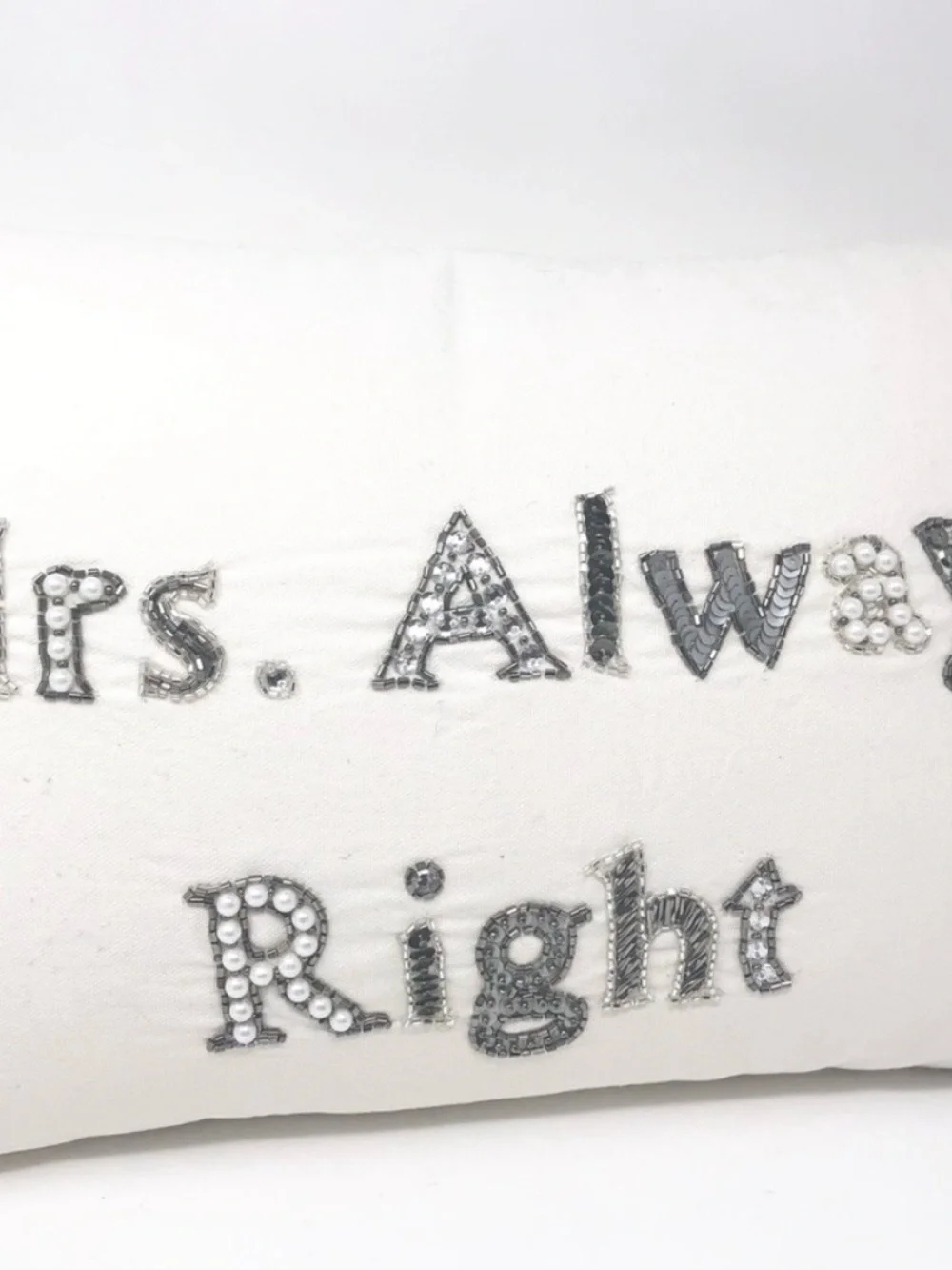 NWT Mrs. Always Right Rhinestone Accent Pillow White Wedding & Newlywed Décor